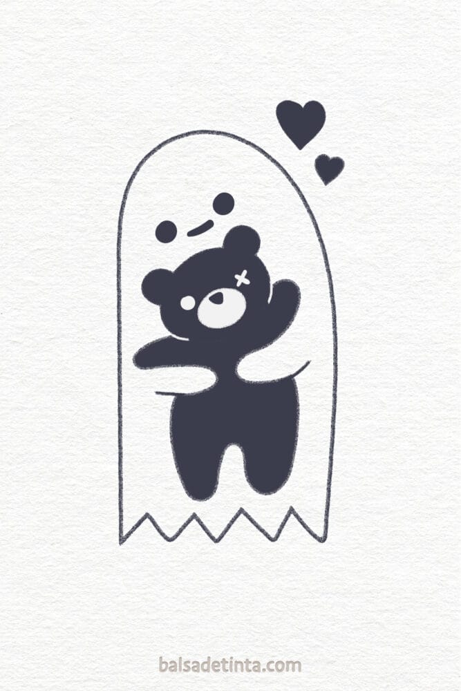 Cute drawings to draw - ghost with teddy