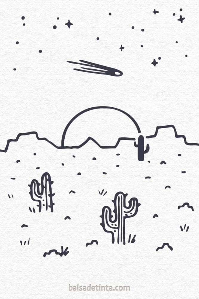 Paisajes para dibujar fáciles - Atardecer en el desierto