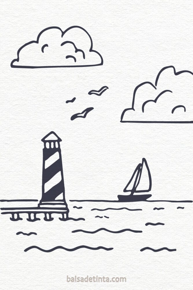 Paisajes para dibujar fáciles - Mar y velero