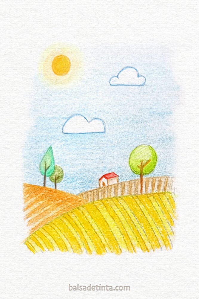Dibujos a color - Paisaje con cultivos