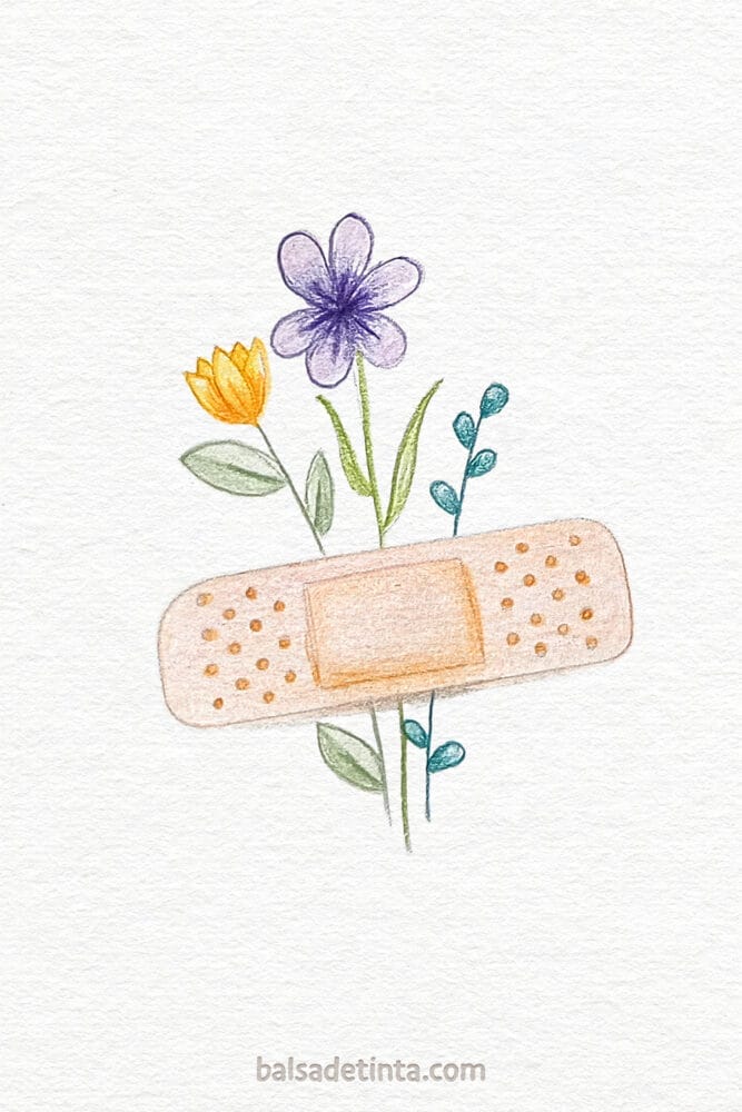 Colored Drawings - Band-Aid and Flowers