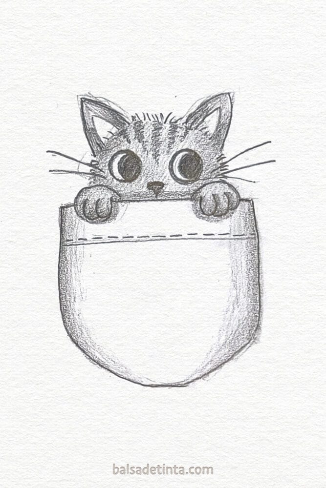 Pencil Drawings - Cat in a Pocket