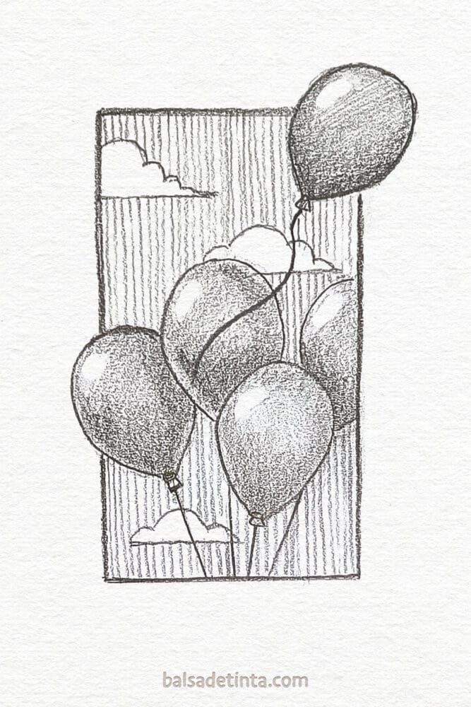 Imagen de dibujo a lápiz de Globos