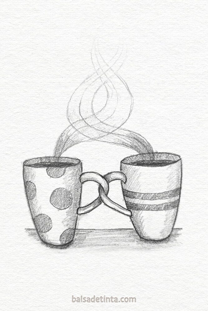 Pencil Drawings - Intertwined Cups