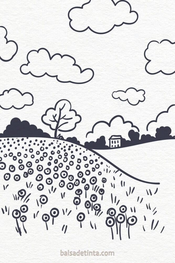 Dibujos de flores - campo de amapolas