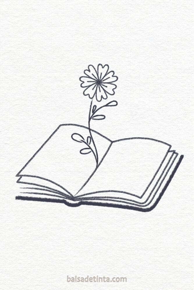 Flower Drawings - Flower Growing from Book