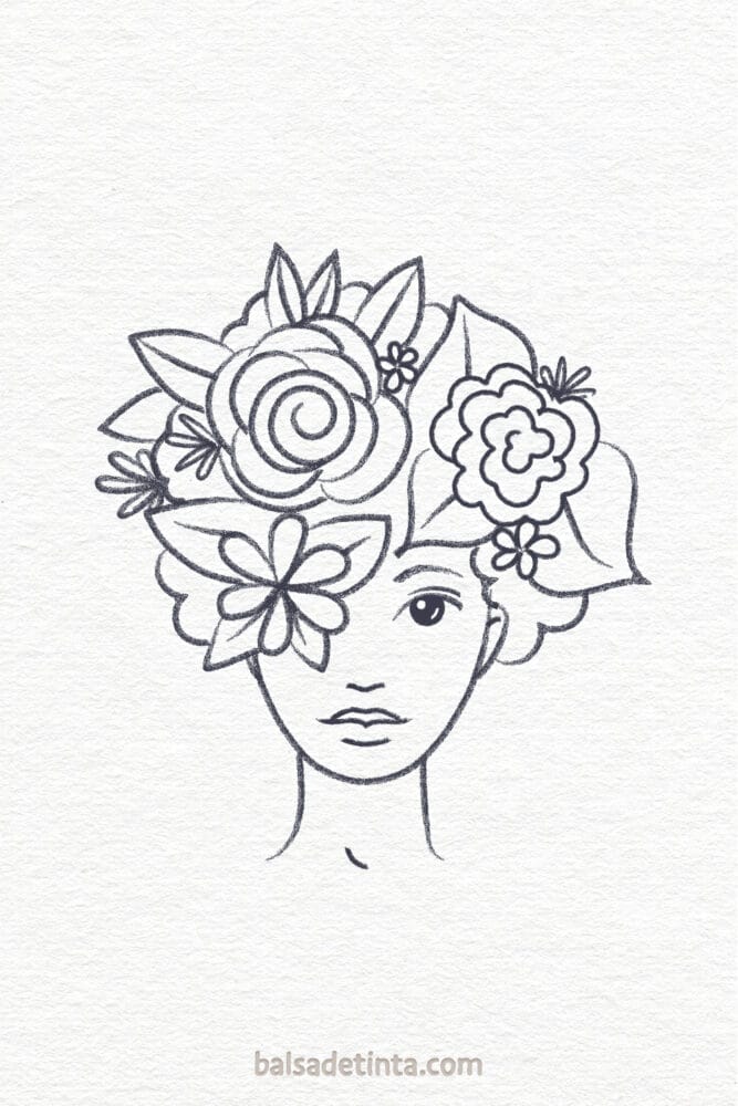 Dibujos de flores - mujer con flores