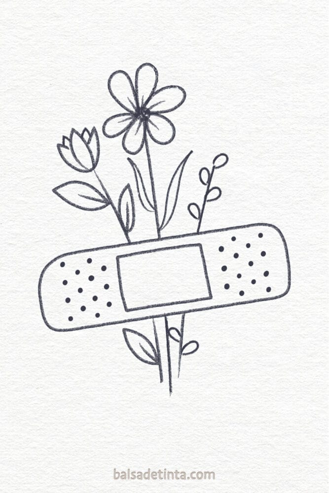 Flower Drawings - Bandage and Flowers