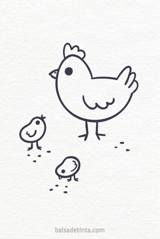 Dibujos de animales - gallina y pollitos