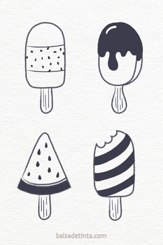 Dibujos de verano - paletas de helado