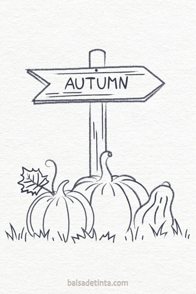 Fall drawings - Direction sign with pumpkins