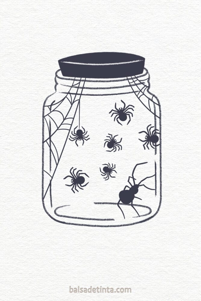 Halloween Drawings - Jar of Spiders