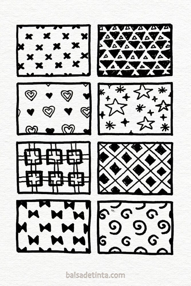 Drawings of textures and patterns with shapes