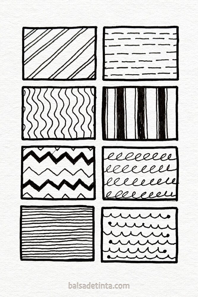Drawings of textures and patterns with lines