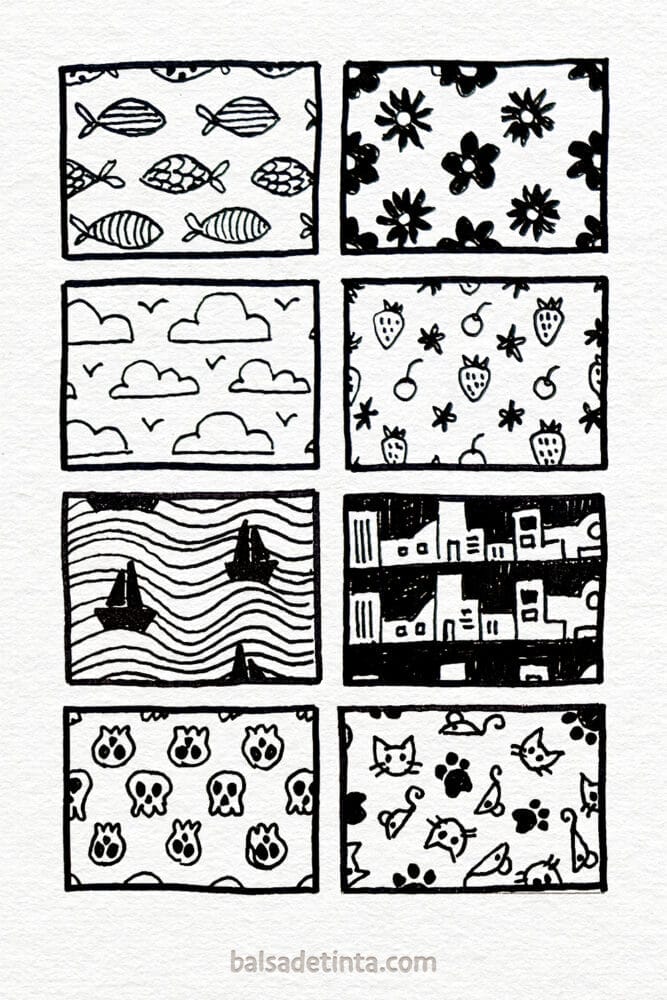 Drawings of themed textures and patterns