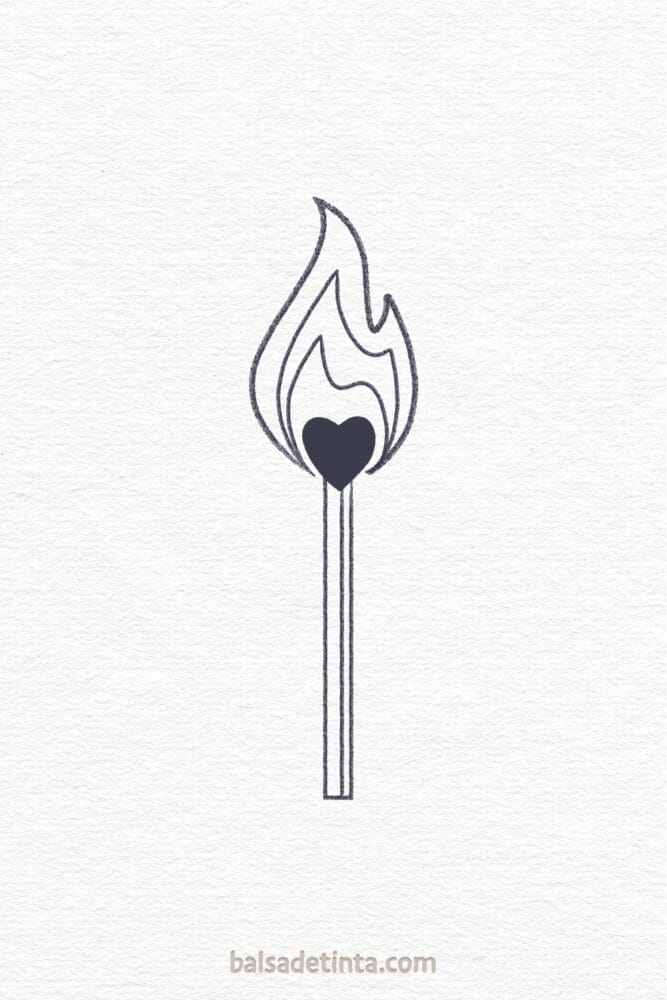 Dibujos de amor - corazón en llamas