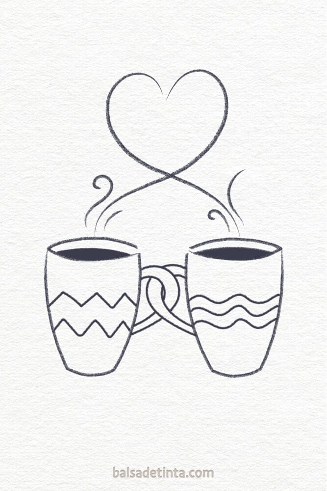 Romantic Drawings - Intertwined Cups