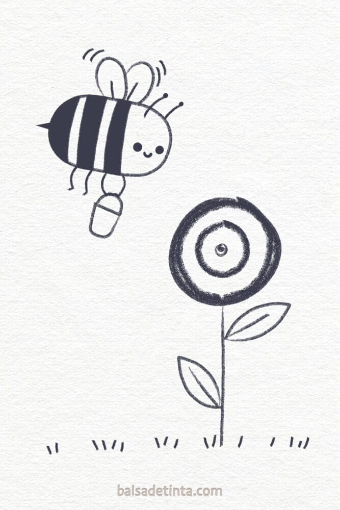 Spring drawing - bee and flower