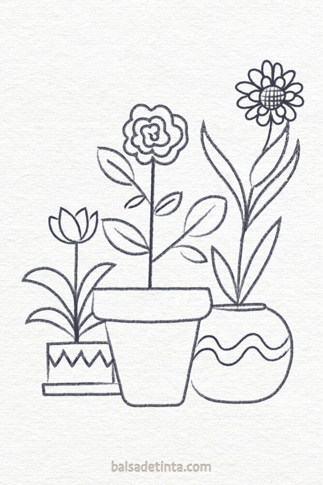 Spring drawing - flower pots