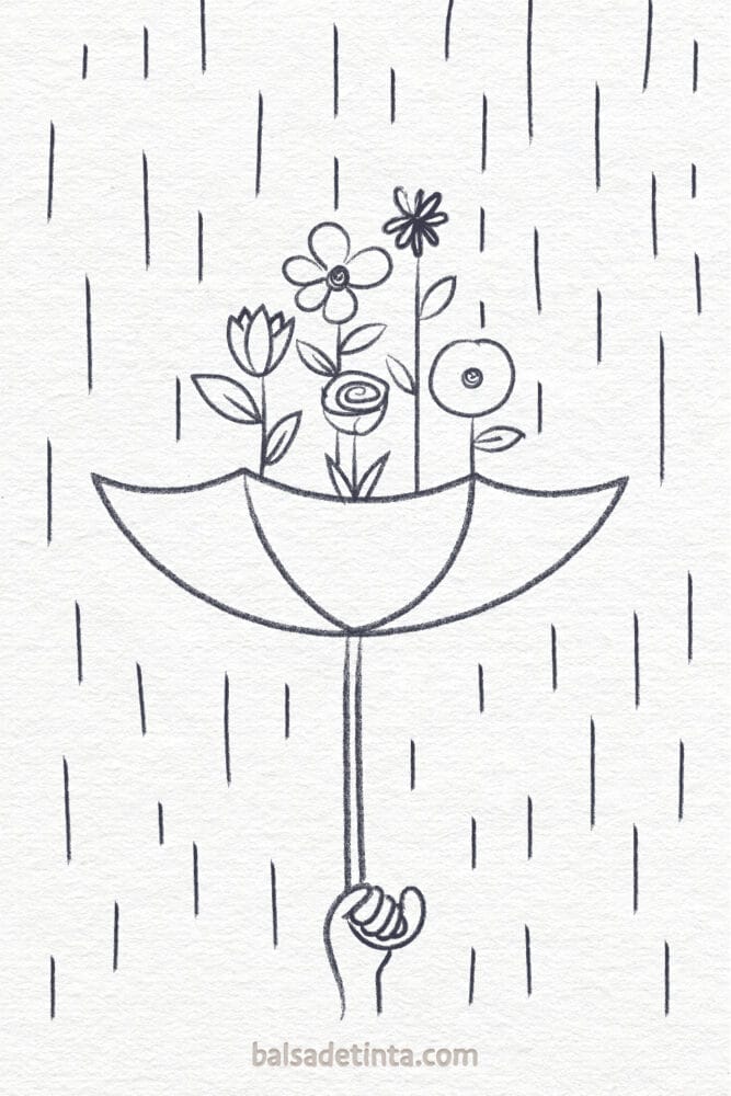 Spring drawing - umbrella with flowers