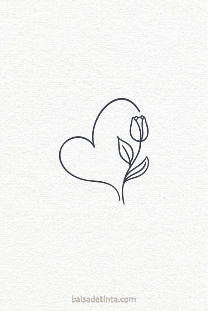 Imagen de tatuaje sencillo: flor y corazón