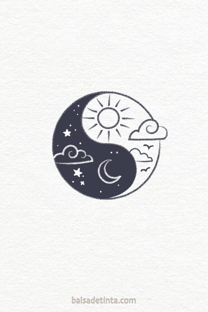 Imagen de tatuaje sencillo: yin yang de día y noche